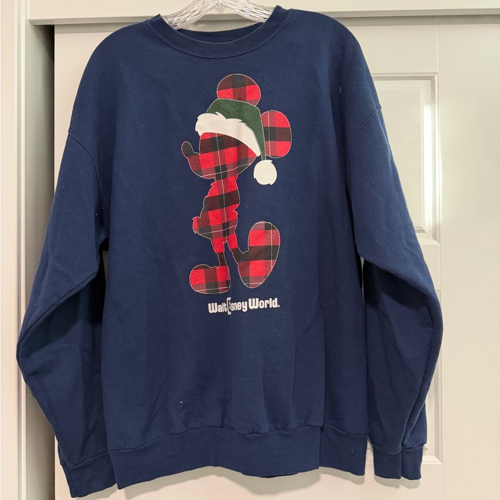 Hanes Navy Blue Crewneck Sweater with Plaid Design